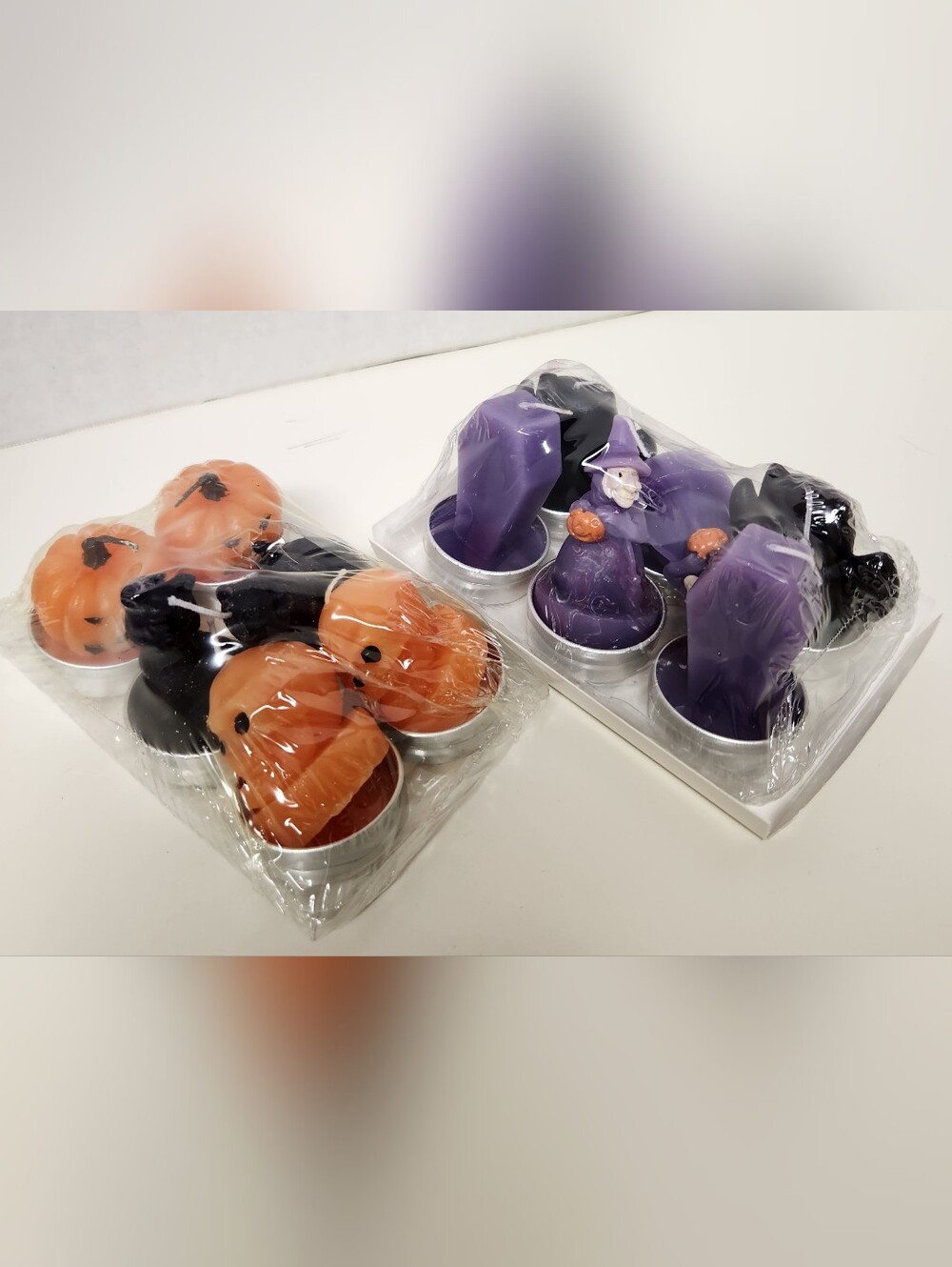 12 Halloween Tea Light Candle Set - Pumpkin, Witch, Skull, & Cat